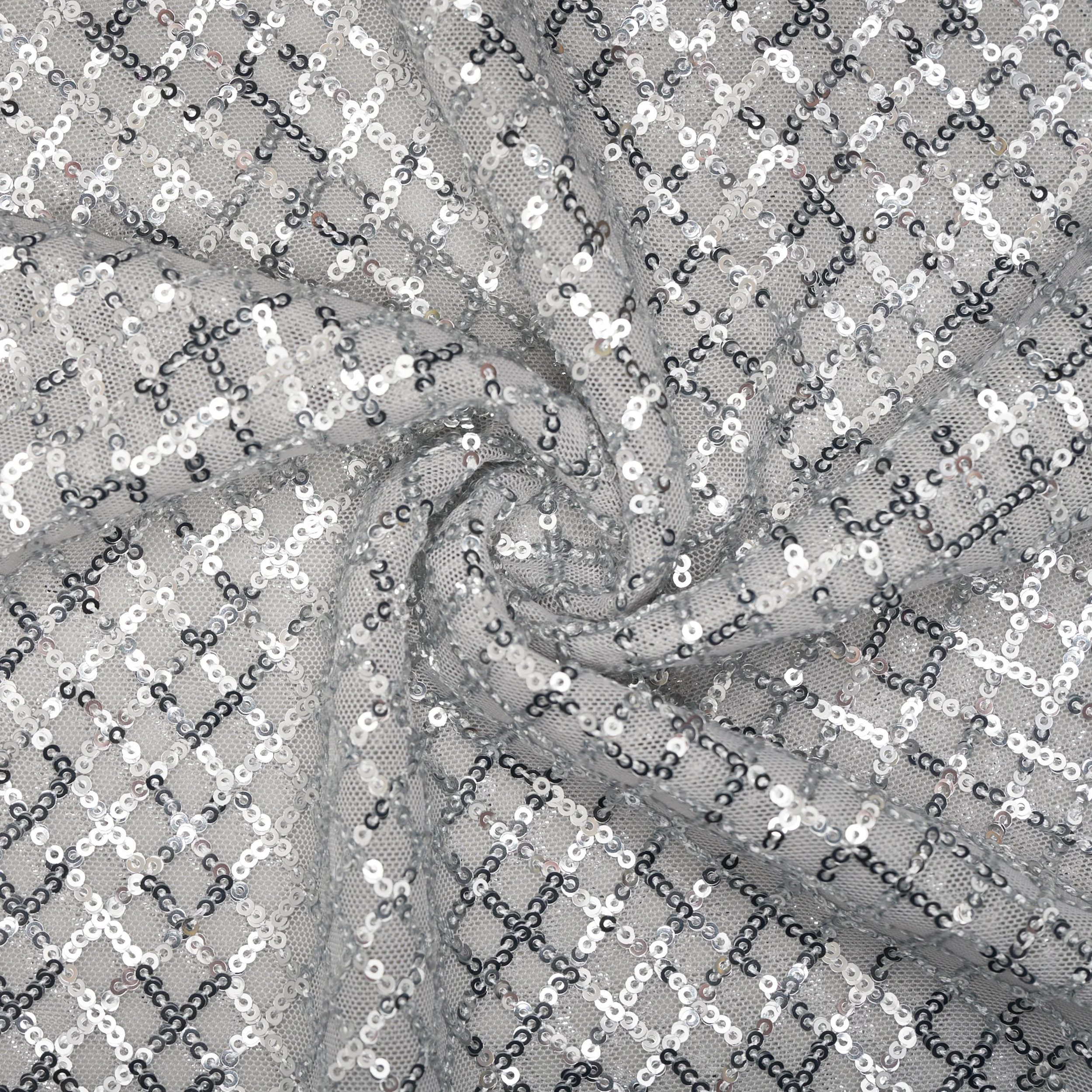 CLC-23984DSG-92780 DZIANINA POLIESTROWA Z CEKINAMI – JASNY SZARY | Fashiontree