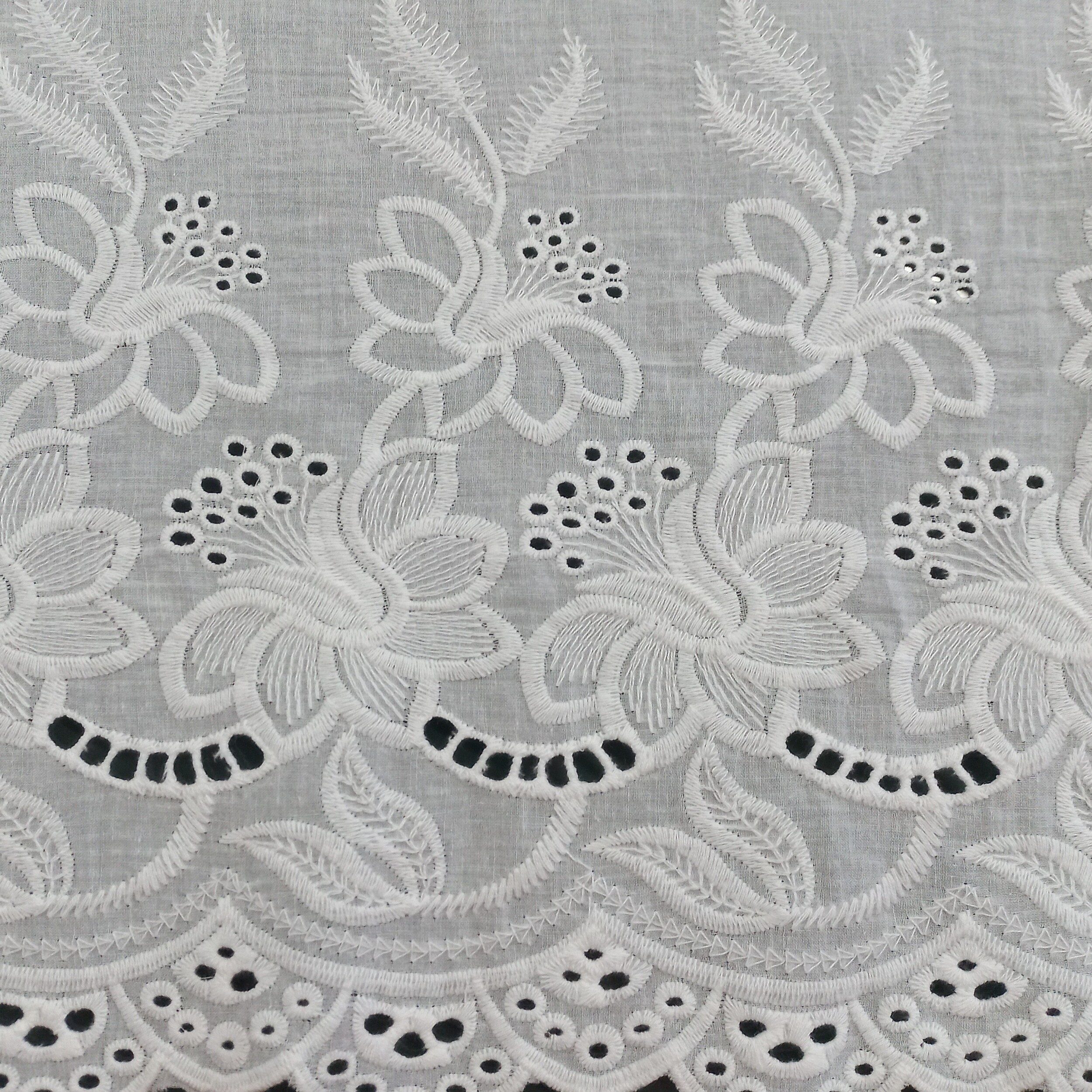 CLC2150 D2 WHT COTTON EMBROIDERY – BORDER – CREAM | Fashiontree