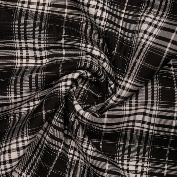 POLYESTER VISCOSE CHECK – BLACK | Fashiontree