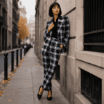 POLYESTER VISCOSE CHECK  - NAVY BLUE - Image 2