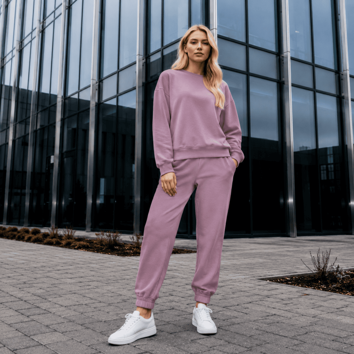 DZIANINA BAWEŁNIANA DRESÓWKA - PUDROWY RÓŻ - obrazek 2