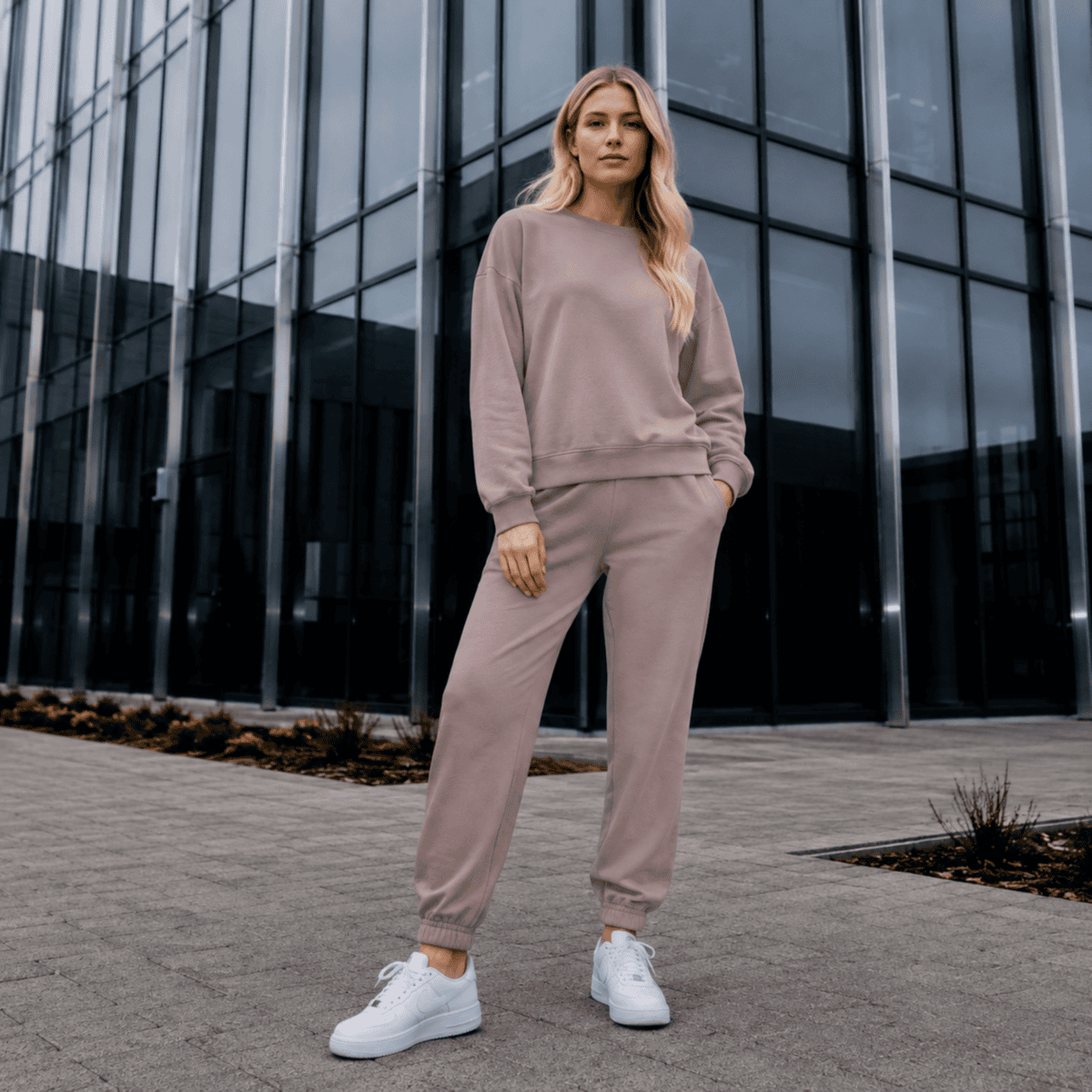DZIANINA BAWEŁNIANA DRESÓWKA  - JASNY BRĄZOWY - obrazek 2