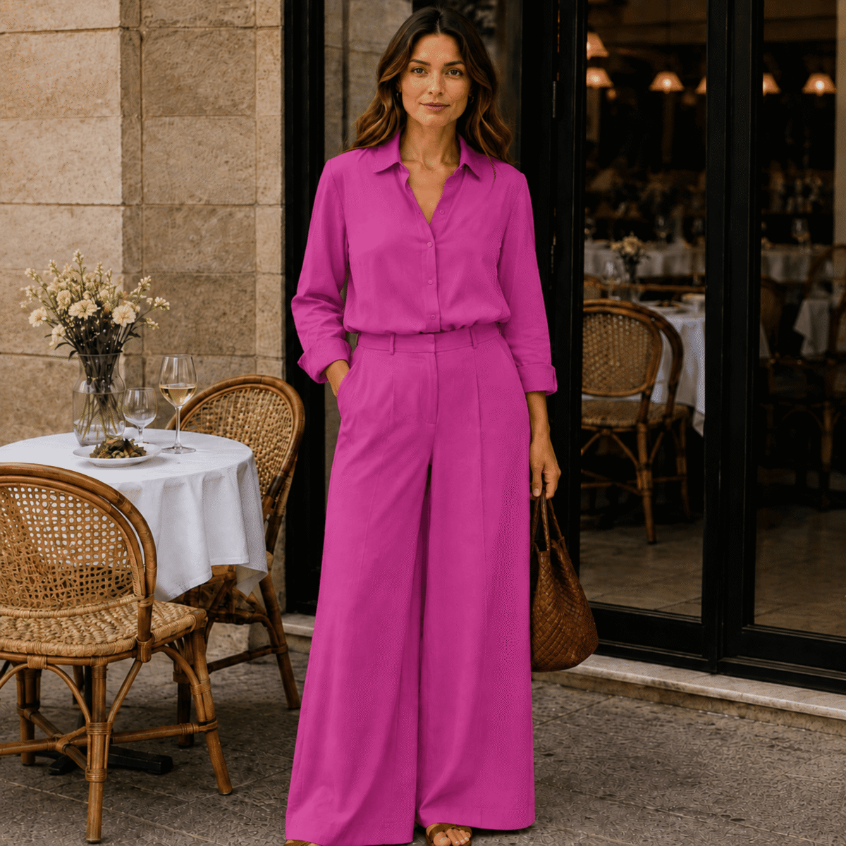 LINEN VISCOSE SPANDEX - BARBIE PINK - Image 2