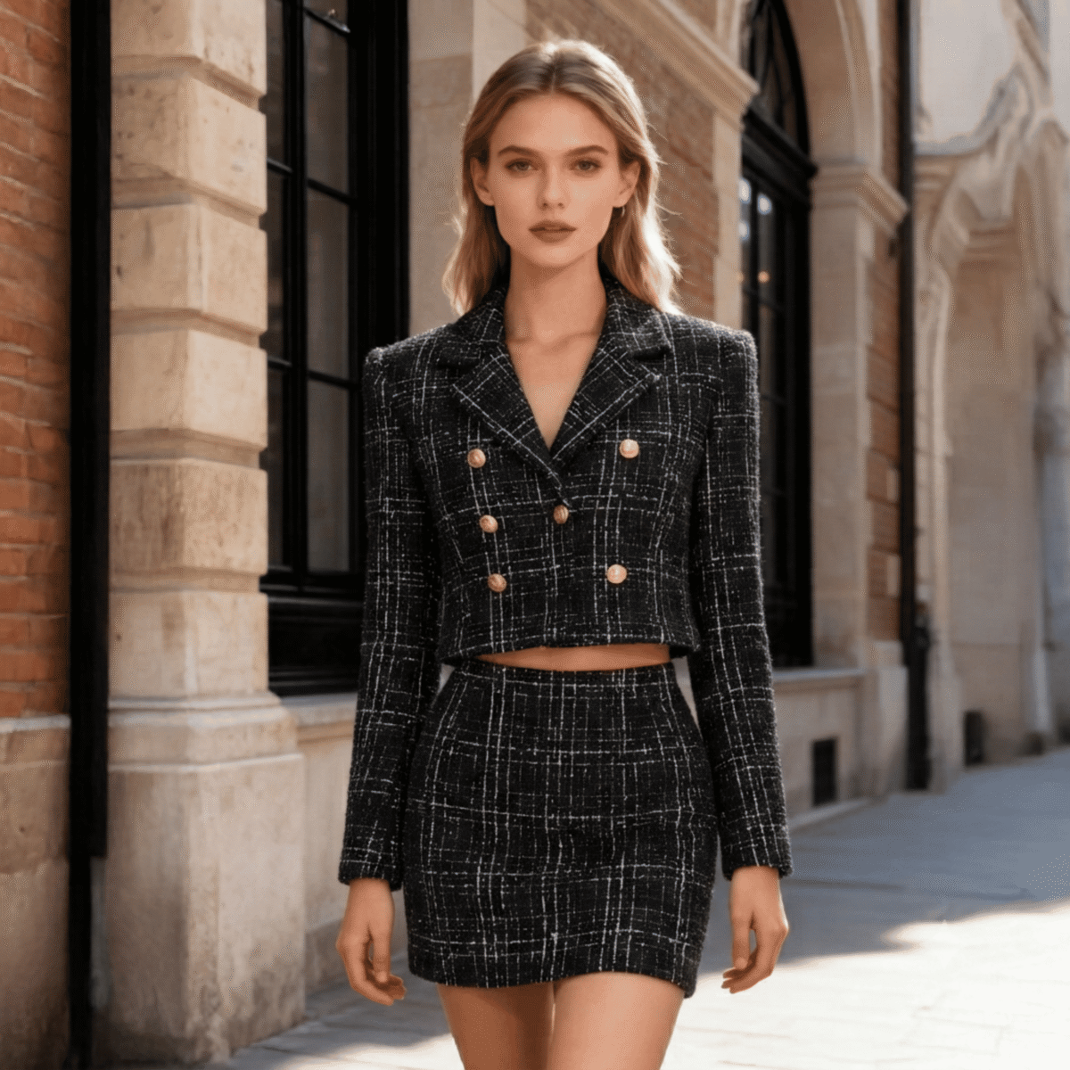 TKANINA TWEEDOWA - CZARNY | Tweed | CLC-2587-2 | Fashiontree