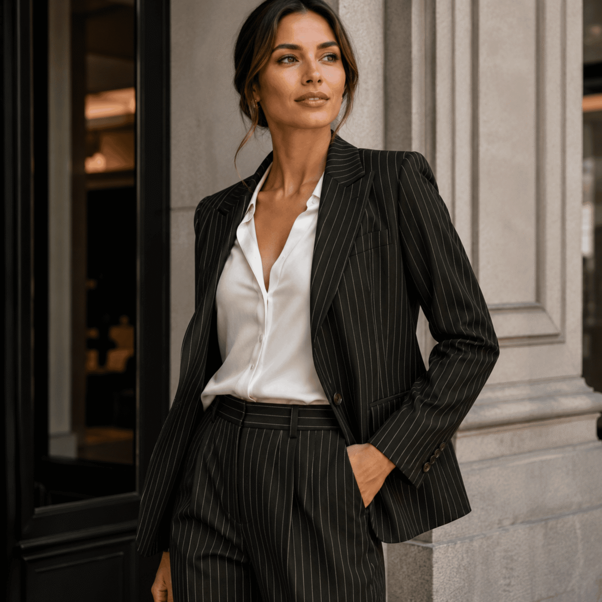 VISCOSE SUIT STRIPE  - DARK GREEN - Image 2