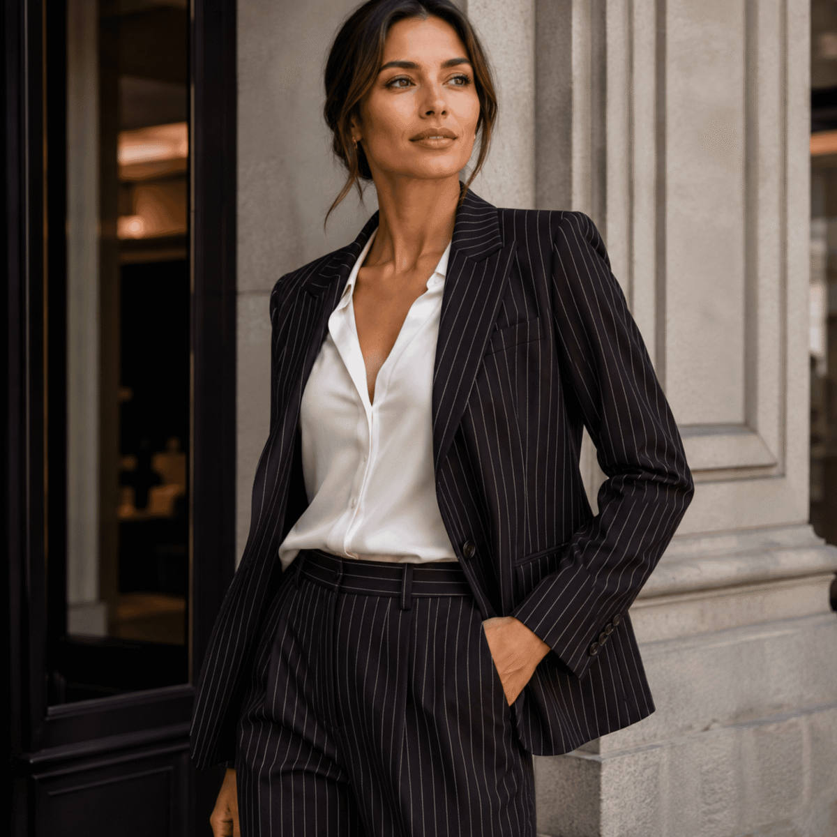 VISCOSE SUIT STRIPE  - DARK BROWN - Image 2