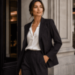 VISCOSE SUIT STRIPE  - DARK BROWN - Image 2