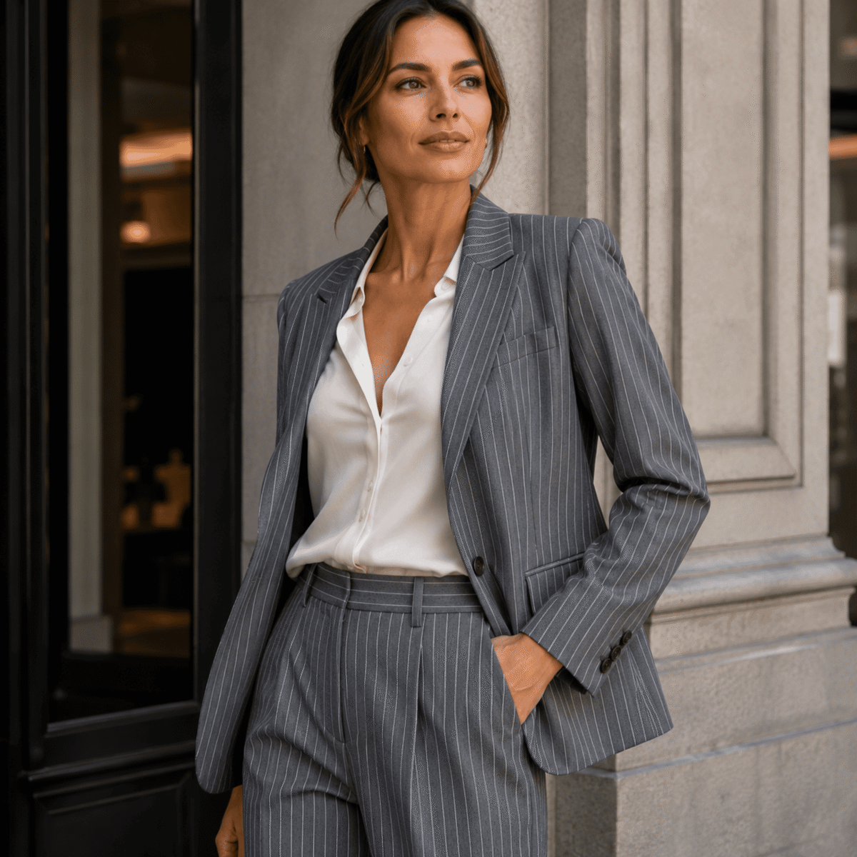 VISCOSE SUIT STRIPE  - GREY - Image 2