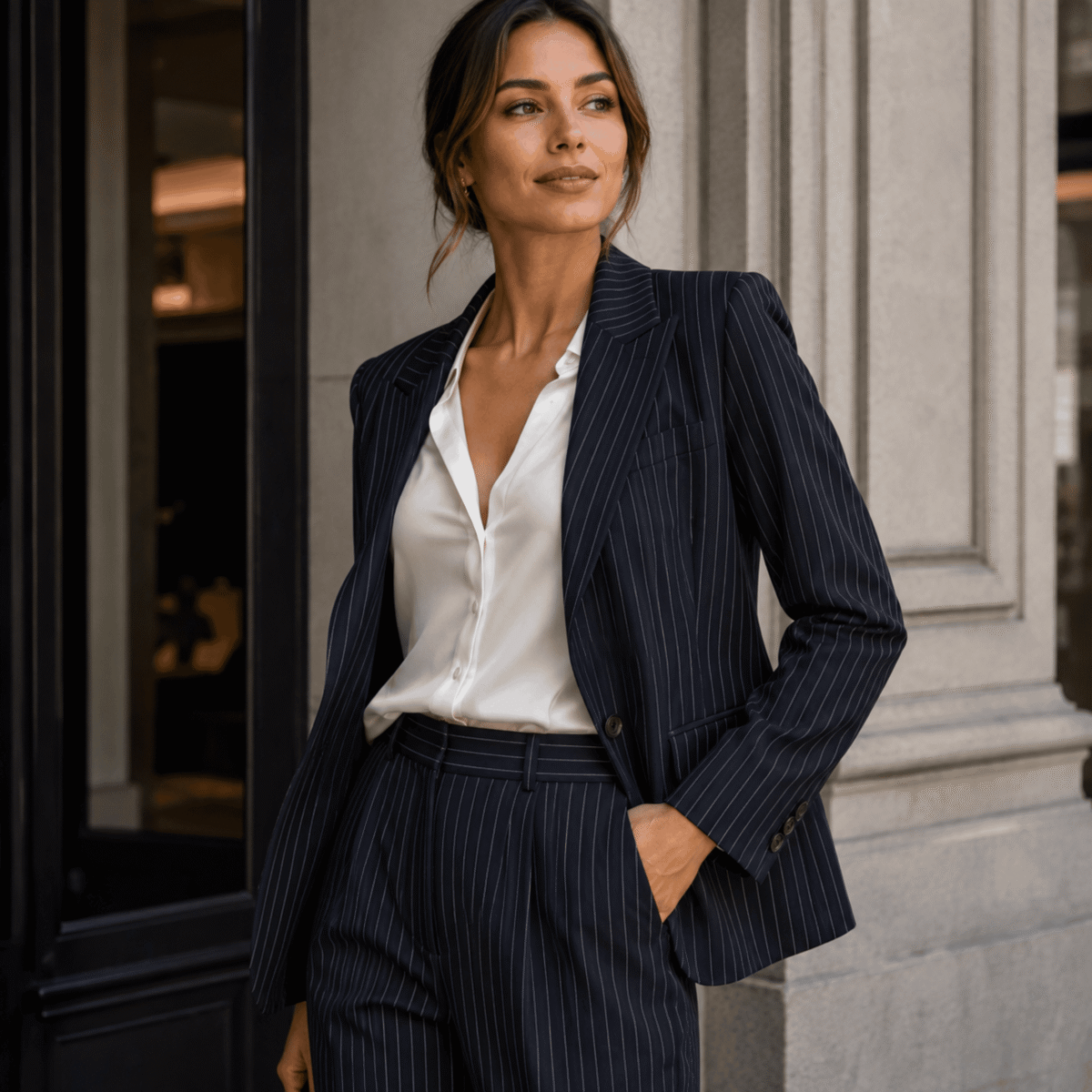 VISCOSE SUIT STRIPE  - NAVY BLUE - Image 2