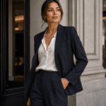 VISCOSE SUIT STRIPE  - NAVY BLUE - Image 2