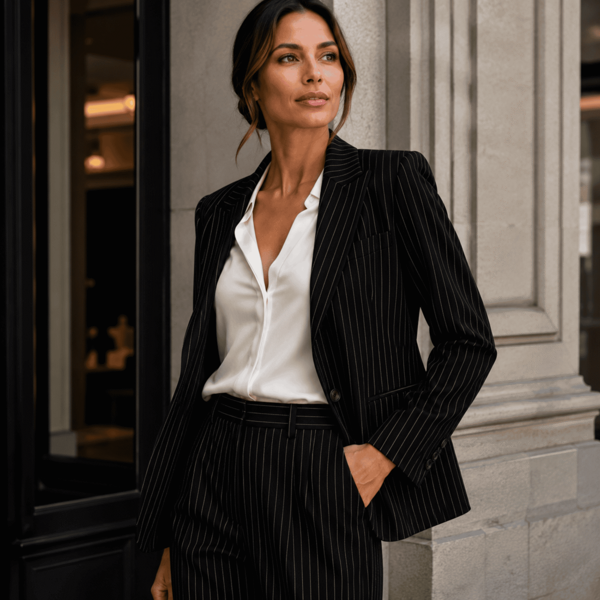 VISCOSE SUIT STRIPE - BLACK - Image 2