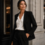 VISCOSE SUIT STRIPE - BLACK - Image 2