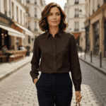 TKANINA DENIM BAWEŁNIANO STRETCH GŁADKO  - BRĄZOWY - obrazek 2