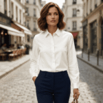 TKANINA DENIM BAWEŁNIANO STRETCH GŁADKO   - ZŁAMANA BIEL - obrazek 2