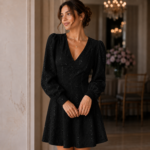 DZIANINA KORONKA ELASTYCZNA RACHEL - CZARNY | Cekiny | CI-2900-1 | Fashiontree