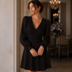 DZIANINA KORONKA ELASTYCZNA RACHEL - CIEMNY BRĄZOWY | Cekiny | CI-2900-2 | Fashiontree