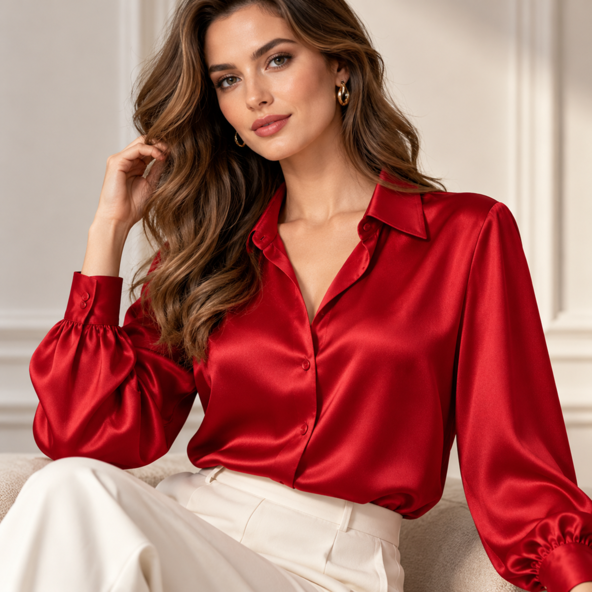 TKANINA JEDWAB 16MM - CZERWONY | Biznesowe | CLC-2734-6 | Fashiontree