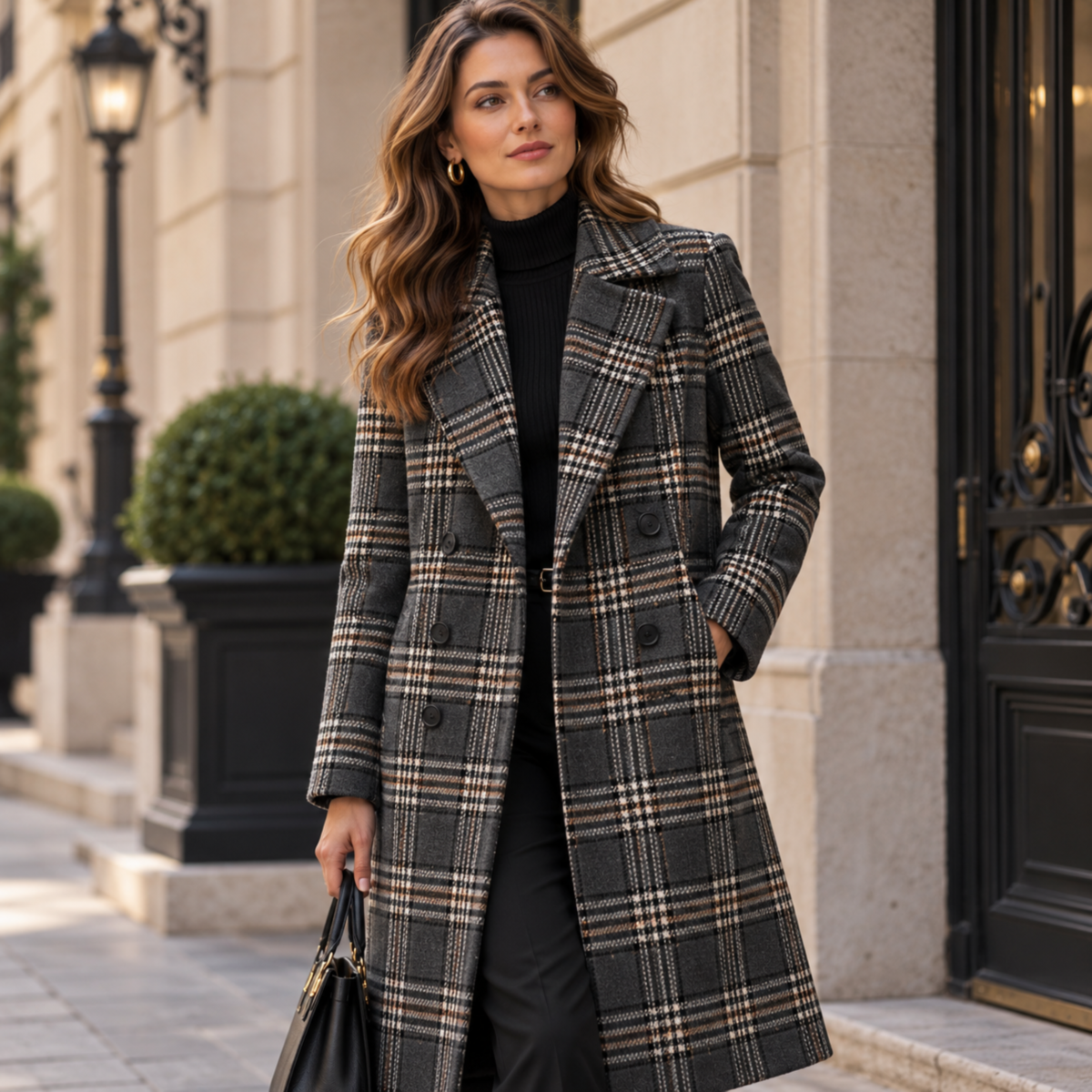 POLYESTER WOOL CHECK  - GREY - Image 2