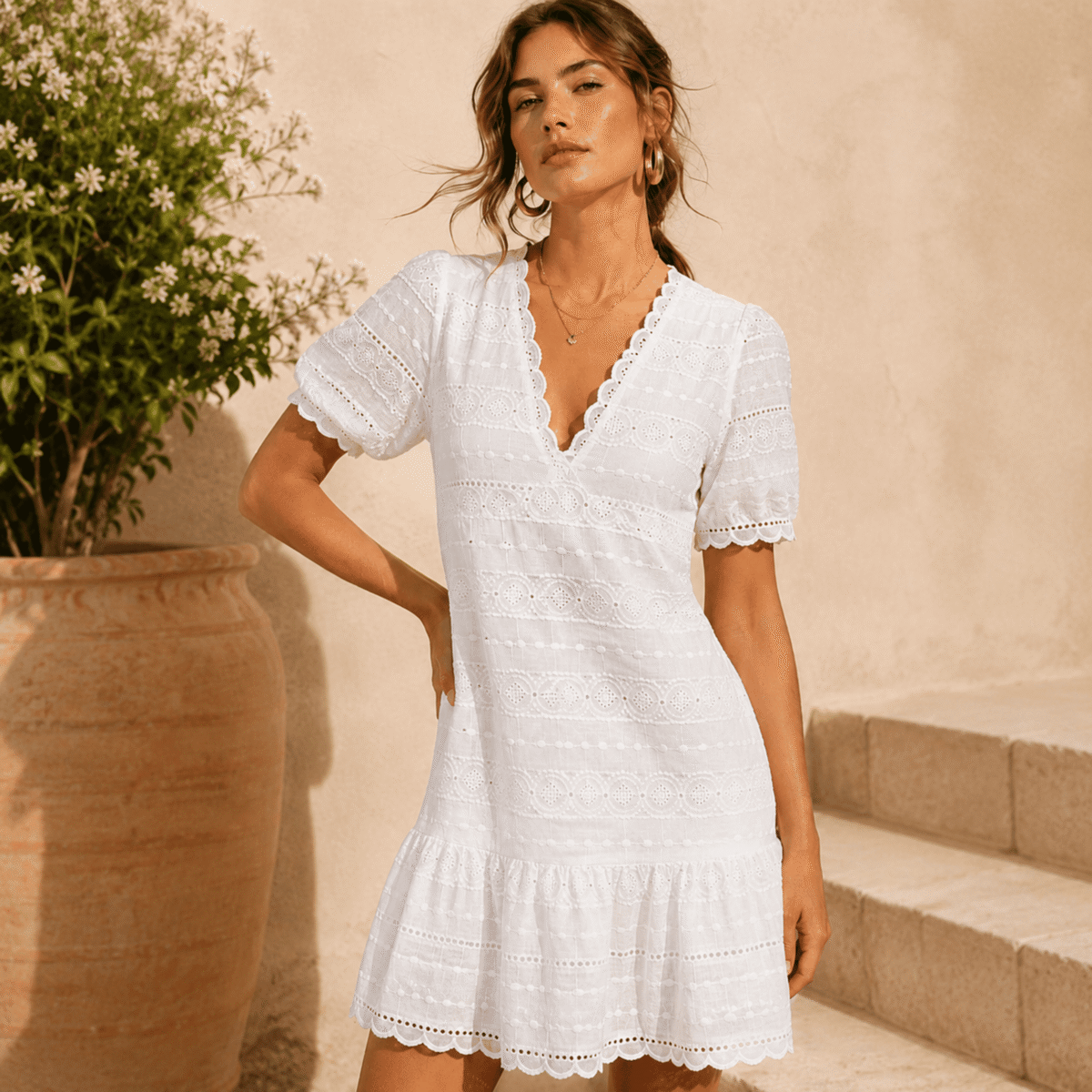 COTTON EMBROIDERY - GEOMETRIC - CREAM - Image 2