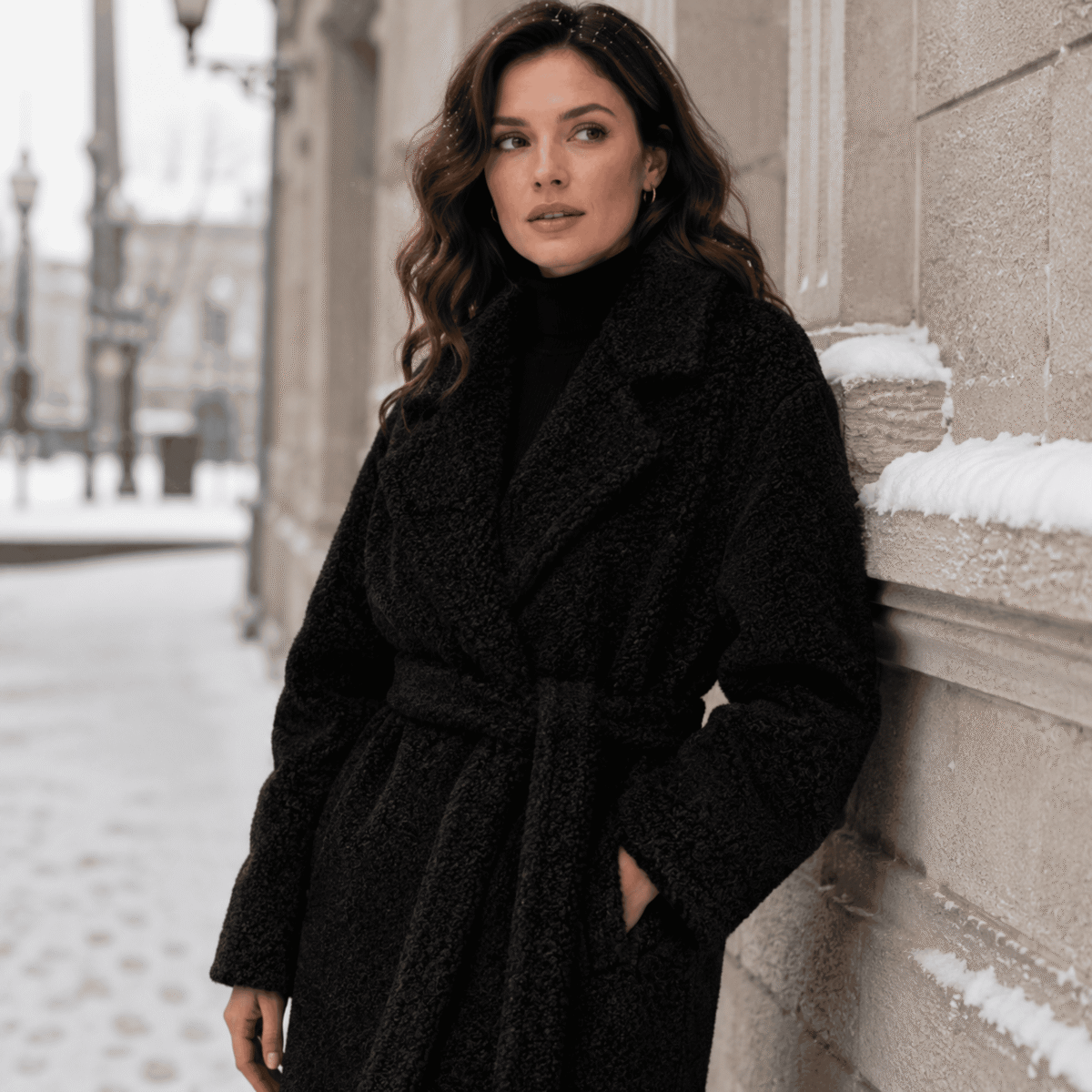 DZIANINA PŁASZCZE BOUCLE - CZARNY - obrazek 2