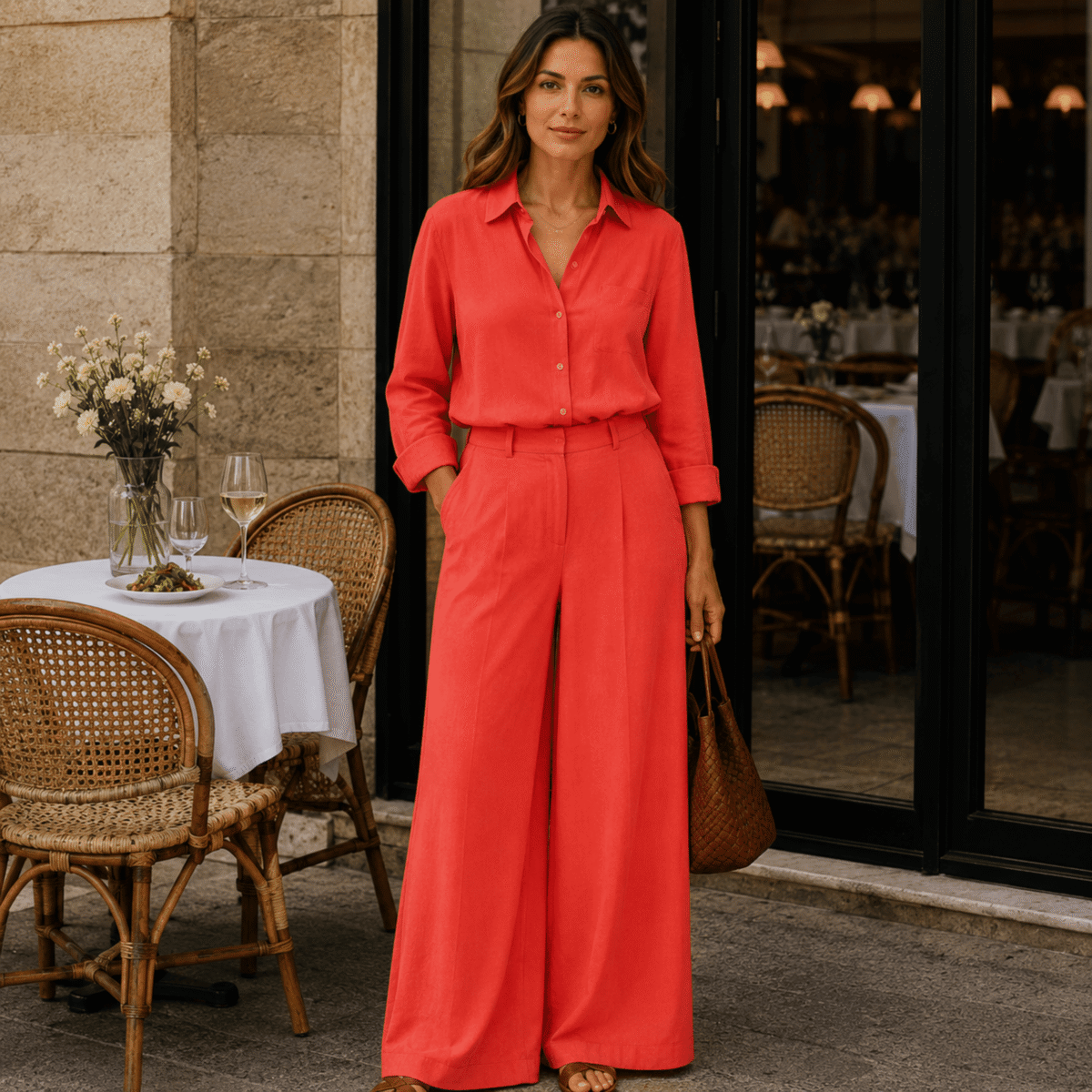 LINEN VISCOSE SPANDEX - ORANGE - Image 2