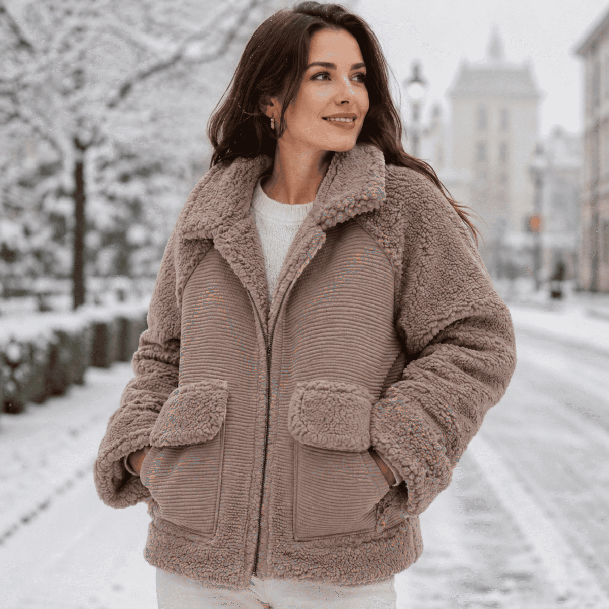 POLYESTER SHERPA CORDUROY - CAMEL - Image 2