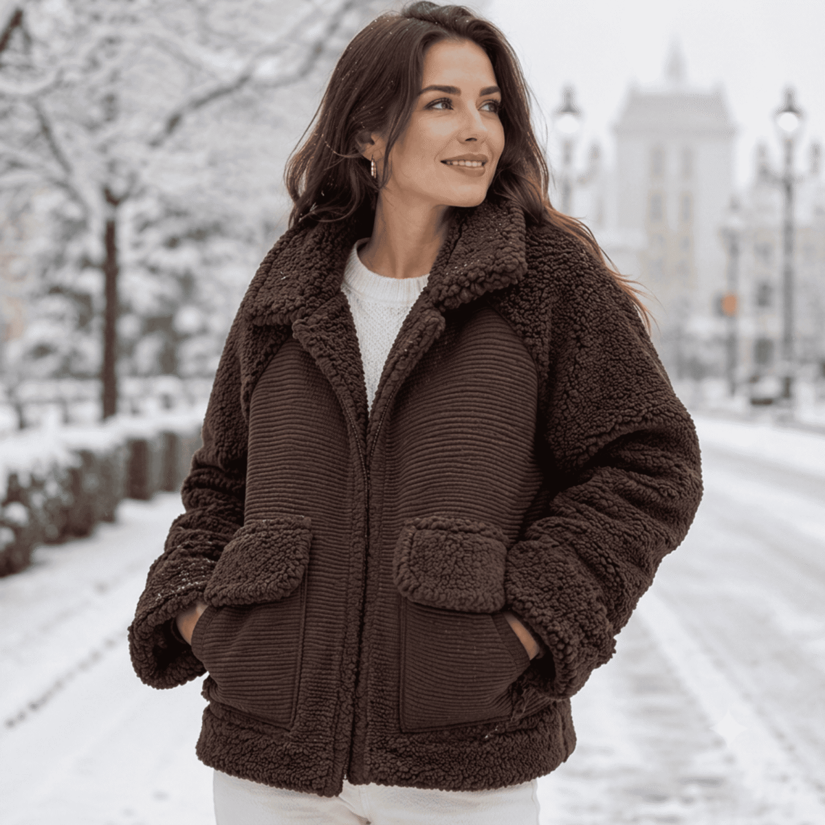 DZIANINA POLIESTROWA SHERPA PRĄŻEK
 - BRĄZ - obrazek 2