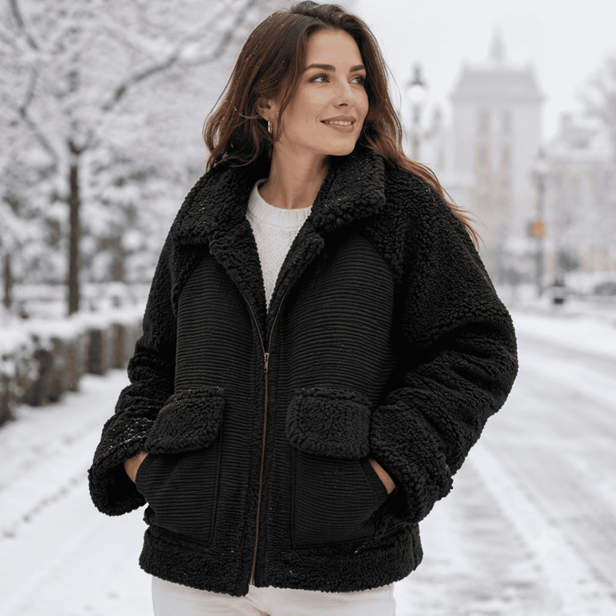 POLYESTER SHERPA CORDUROY - BLACK - Image 2