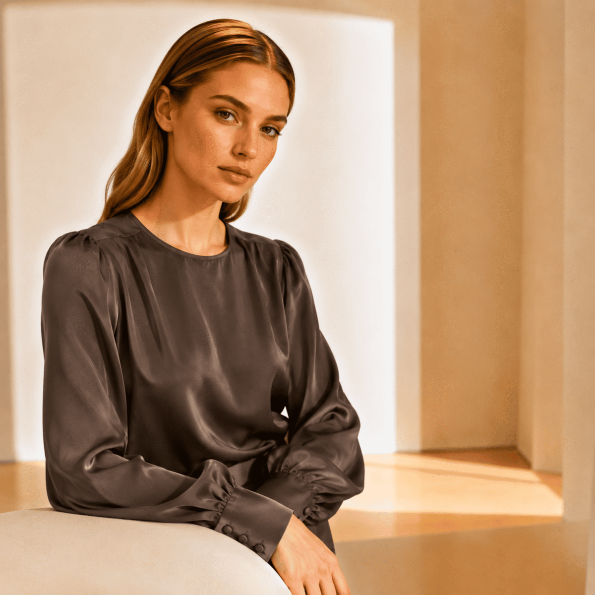 DOUBLE FACED SATIN - TAUPE - Image 2