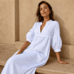 COTTON POLYESTER STRIPE YARN DYED - WHITE/BLUE - Image 2