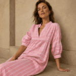 COTTON POLYESTER STRIPE YARN DYED - SALMON/WHITE - Image 2